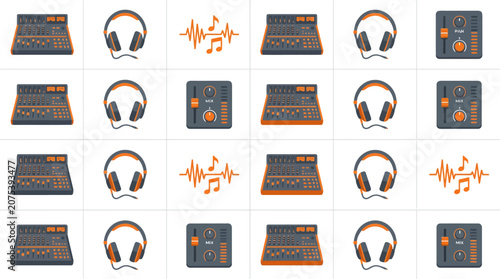 DJ Controller and Headphones with Sound Wave Icon