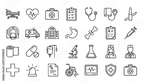 Schilderij op canvas Professional Thin Line Medical Treatment Hospital and Healthcare Icon Pack Vecto