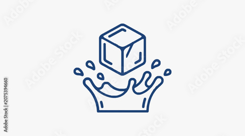 Ice cube splashing into water illustration.