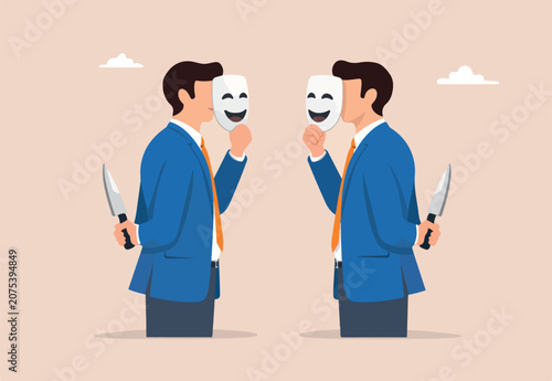Obraz na plátně Office politics, jealousy colleagues compete to get promoted, rivalry coworker a