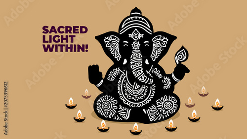 Sacred light within ganesha, hindu god wisdom and prosperity