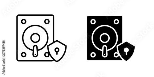 Hard Drive Security Icon for storage protection secure data and disk safety use in UI UX websites apps and systems Vector illustration with stroke and fill on a white background.