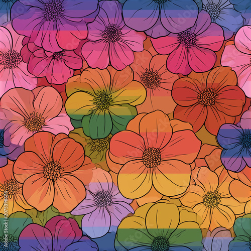Colorful Floral Pattern with Rainbow Stripes
