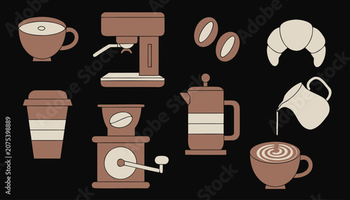 Foto Barista specialty coffee preparation and pastry vector illustration collection