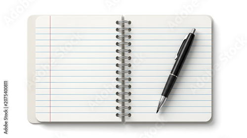 Spiral notebook with pen isolated on a white background in a detailed cartoon 3D illustration, perfect for school, office, writing, and education concepts.