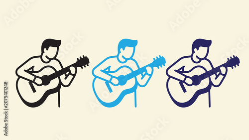 Photos Musician playing acoustic guitar while holding instrument in stylish modern linear design