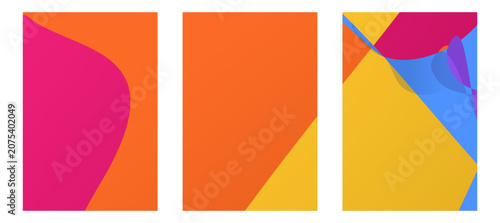 Abstract vertical panels with vibrant orange, yellow, and blue organic shapes. Modern fluid design background for social media stories and creative advertising layouts.