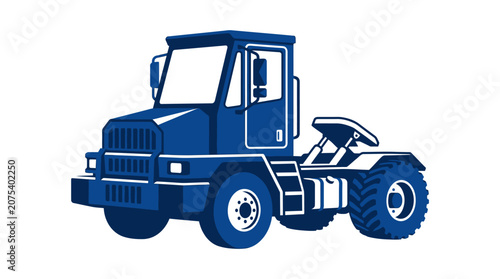 Blue heavy-duty industrial tractor unit isolated on white background