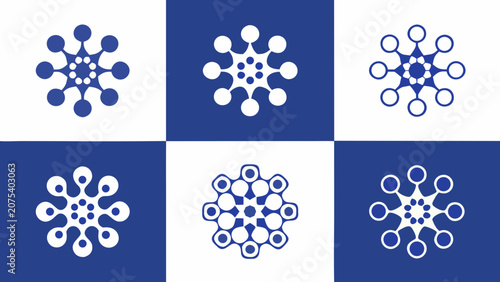 Bild auf Leinwand Circular patterned shapes on alternating blue and white squares