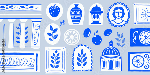 Photos Blue And White Greek Motifs Decorative Vector Illustration
