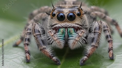Incredible Macro Video of a Hairy Jumping Spider with Shimmering Green Mandibles