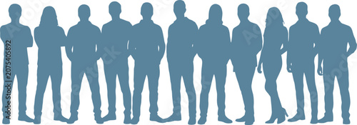 Tableau sur toile Row of Blue Human Silhouettes Standing Side by Side.
