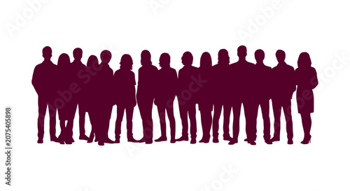 Bild auf Leinwand Silhouettes of a Group of People Standing Together.