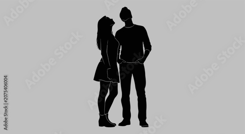 Obraz na plátně Silhouette of a Couple Standing Together in Love.