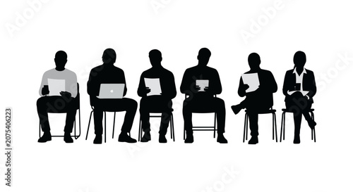 Foto Silhouettes of Six People Sitting on Chairs.