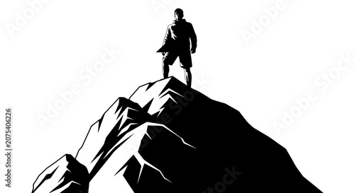 Konstfotografi Silhouette of a Man Standing Proudly on a Mountain Peak.