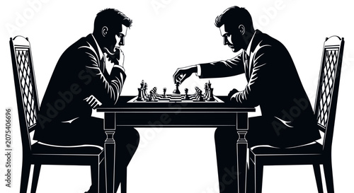 Tableau sur toile Two Businessmen Deeply Concentrated in a Chess Match.
