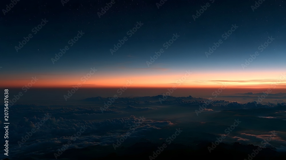 Fototapeta premium A vibrant gradient horizon under a starlit night sky showcases natural textures and deep colors