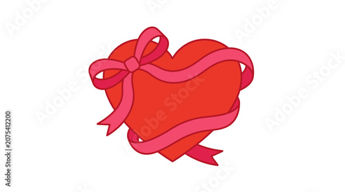 Schilderij op canvas Red heart with pink ribbon tied.
