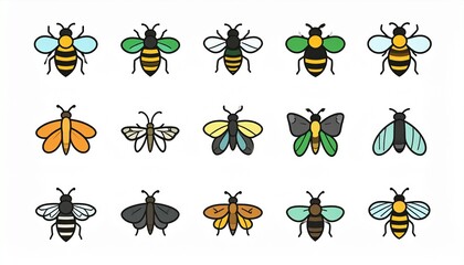 Colorful butterfly vector illustration set on white background.