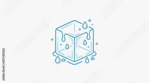 Фотография Melting Ice Cube with Water Droplets and Sparkles.