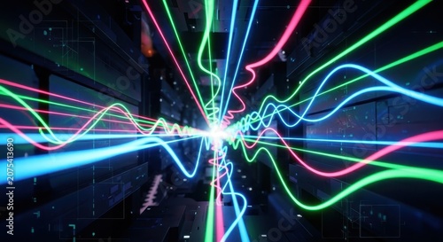 Abstract Light Waves Creating Dynamic Neon Patterns in Digital Space