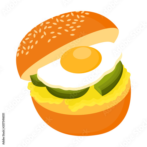 Avocado Egg Bagel Sandwich with Creamy Cheese Filling on Light Background