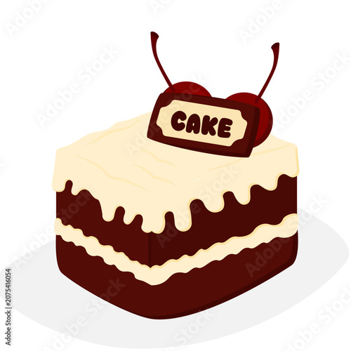Chocolate Layer Cake with Vanilla Drip Frosting Cherries and Decorative Cake Plaque