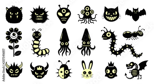Konstfotografi Adorable Monster and Insect Silhouettes Collection in Black.