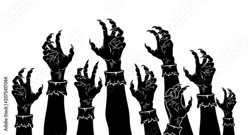 Photos Silhouetted Hands Reaching Upwards in Darkness.
