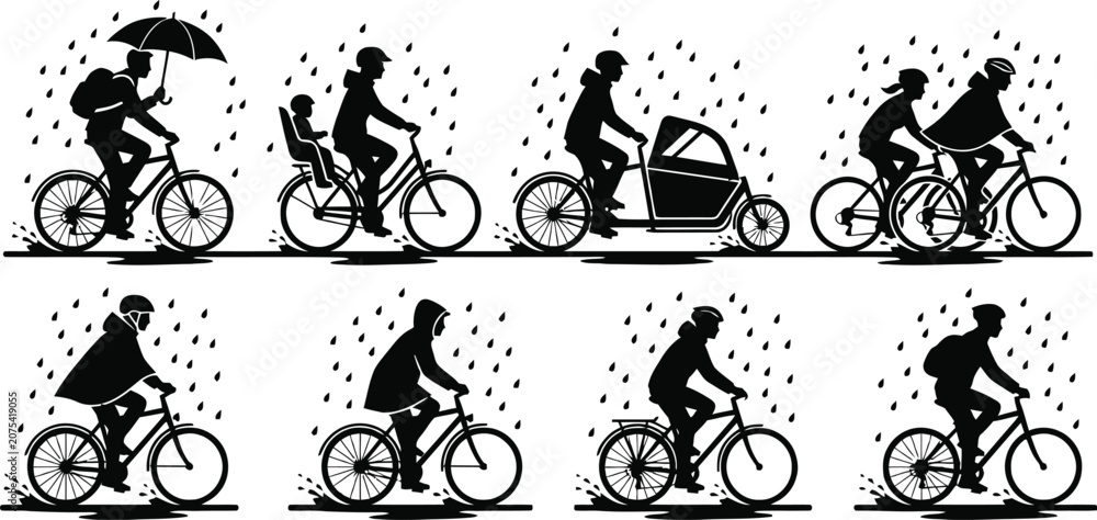 Naklejka premium People cycling with various bike styles