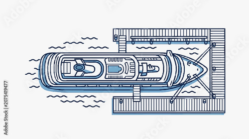 Foto Luxury Yacht Docked at Wooden Pier Aerial View.