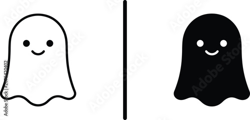 Fotografie Cute smiling black and white ghost vector illustrations divided by a line
