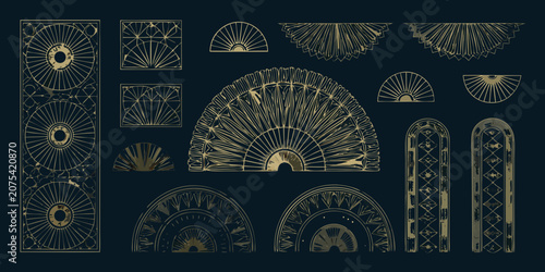 Canvastavla Geometric Ornament Collection Golden Art Deco Vector Illustration On Dark Backgr