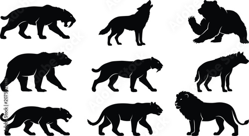 Photos Prehistoric Ice Age Megafauna Predator Silhouette Set Featuring Saber Toothed Ti