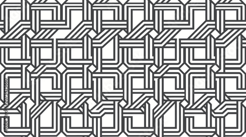Black and white geometric interlocking pattern.