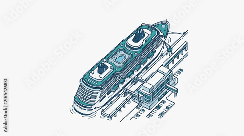 Obraz na plátně Modern cruise ship docked at a terminal building illustration.