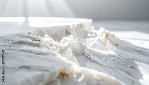 Close up shot of white textured marble stone surface.