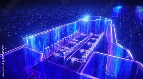Abstract Blue Technology Background with Binary Code Digital Network Data Communication and Futuristic Computer Circuit Illustration