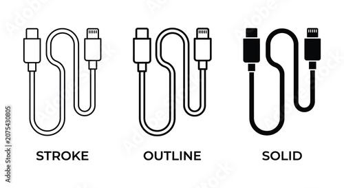Canvastavla Usb Cable Icons In Stroke Outline And Solid Styles On White Background