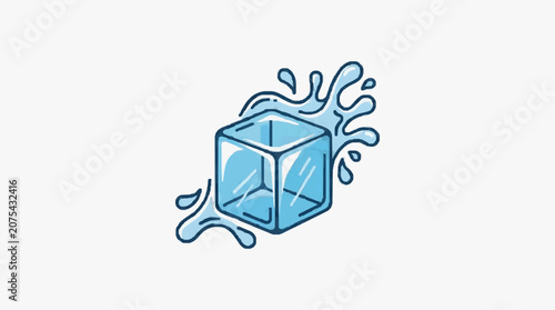 Photos Clear Ice Cube Splashing Water Droplets.