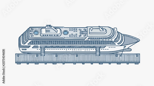 Fotografía Modern cruise ship docked at a pier illustration.
