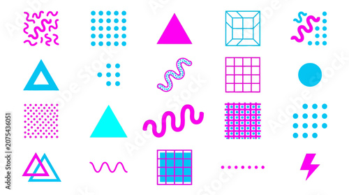 Abstract Geometric Shapes and Patterns in Neon Pink and Cyan