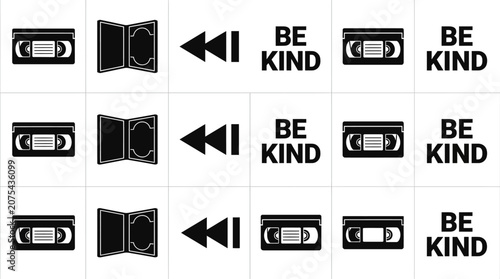 Retro VHS Tape Rewind Icon and 