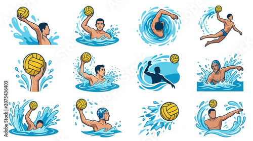 Tableau sur toile Water Polo Players Action Shots Collection Diverse Poses.