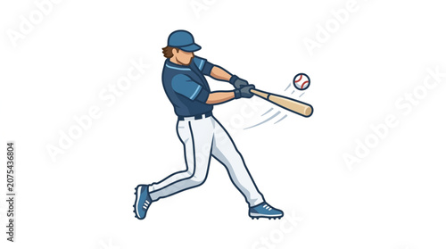 Schilderij op canvas Baseball player swinging a bat at a ball during a game.