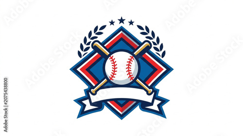 Baseball Emblem with Crossed Bats and Stars.