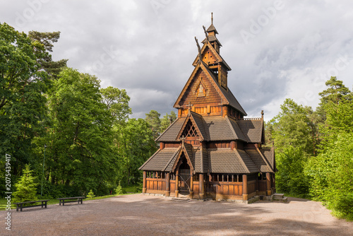Photography Gol stave wooden church in folk museum, oslo norway