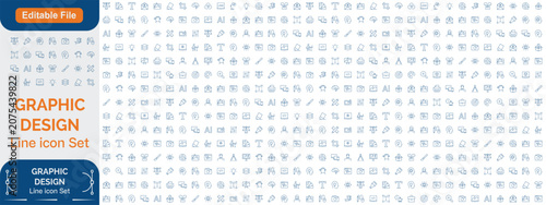 Graphic Design line editable icon set.Contains such icons Creativity, Layout, Mobile App Design, Art Tools, Drawing Tablet, Typography, and more. Editable stroke. Line icon set and Editable icon set