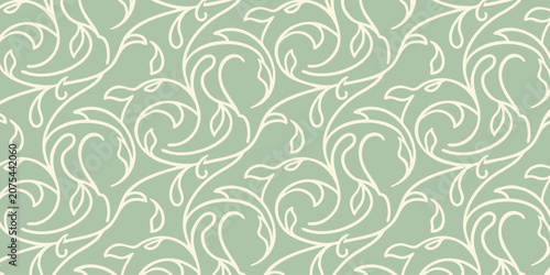 Tableau sur toile A close-up view of a decorative mint green wallpaper with swirling white patterns